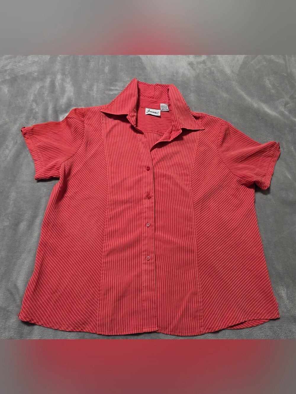 Joanna Red Pinstripe Short Sleeve Button-Down Blouse Retro Workwear Size XL